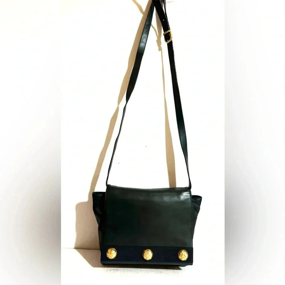 Salvatore Ferragamo navy blue vintage leather crossbody handbag